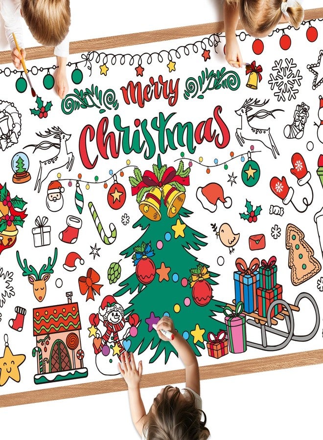 Litmitfu Giant Christmas Coloring Poster - Large Merry Christmas Coloring Tablecloth for Kids, Jumbo Xmas Paper Coloring Table Cloth Banner Activities Games Party Favors Crafts,30 x 72 Inch - Image 1
